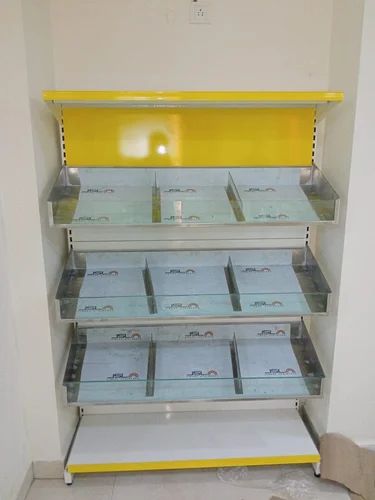 Yellow fruit and vegetable display rack