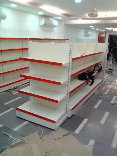 Supermarket display racks installed in a store